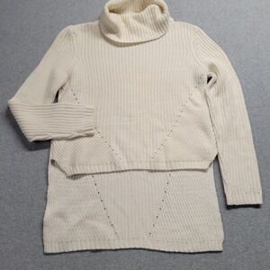 Anthropologie Moth Chunky Knit Cowl Neck Hi Low Pullover Sweater Ivory Size XSP